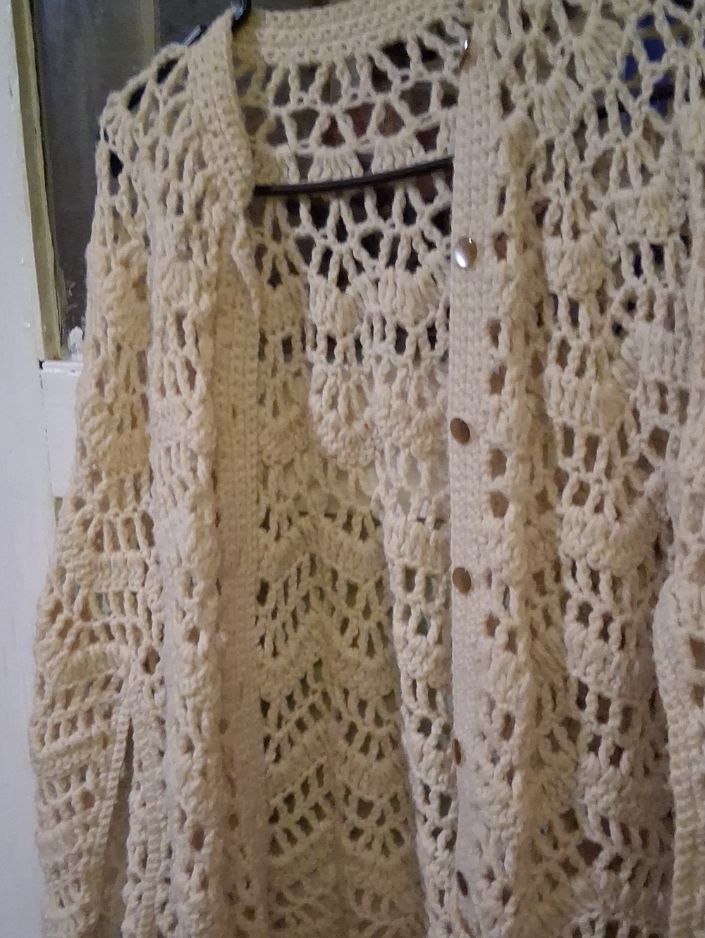 Openwork Crochet Button-Front Cape in Cream